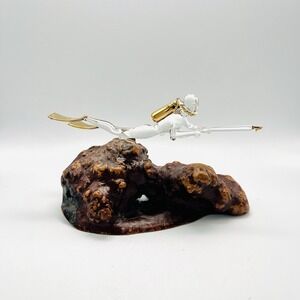 Glass Baron Scuba Diver Statue 22kt Gold Manzanita Wood 8" x 4" Spear‎ Gun